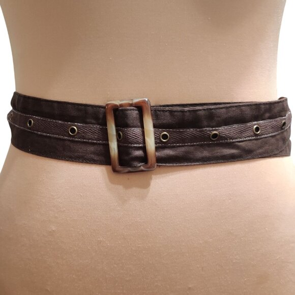 Womens Brown Eyelet Belt Marbled Buckle Y2K Grunge Bohocore Indie Boho Statement - Picture 1 of 6
